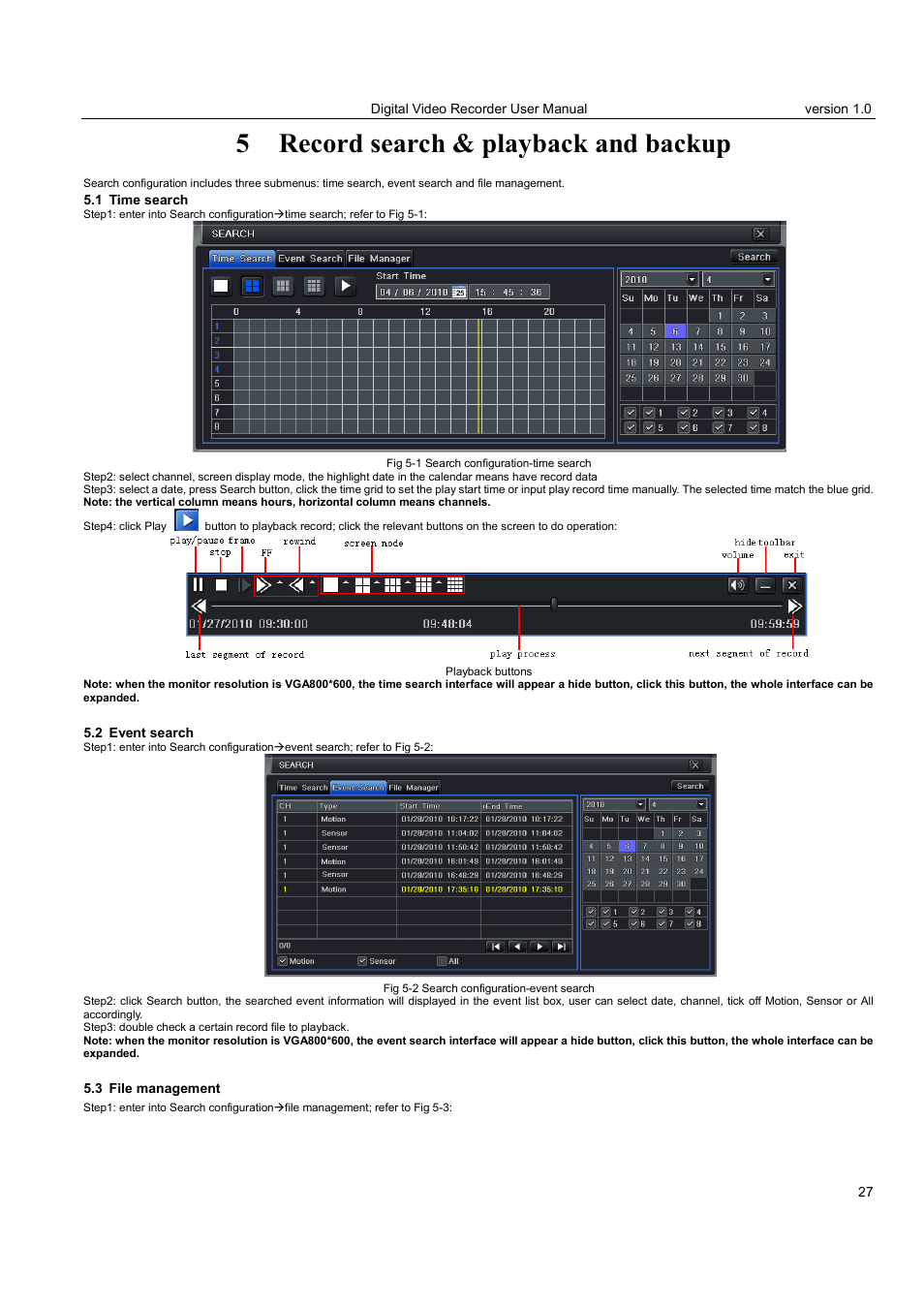 5 record search & playback and backup | LT Security LTD2516HE User Manual | Page 27 / 73