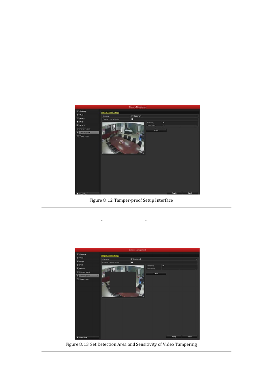 Detecting video tampering alarm, 4 detecting video tampering alarm | LT Security LTN7600 Series NVR (V2.2.3) User Manual | Page 133 / 205