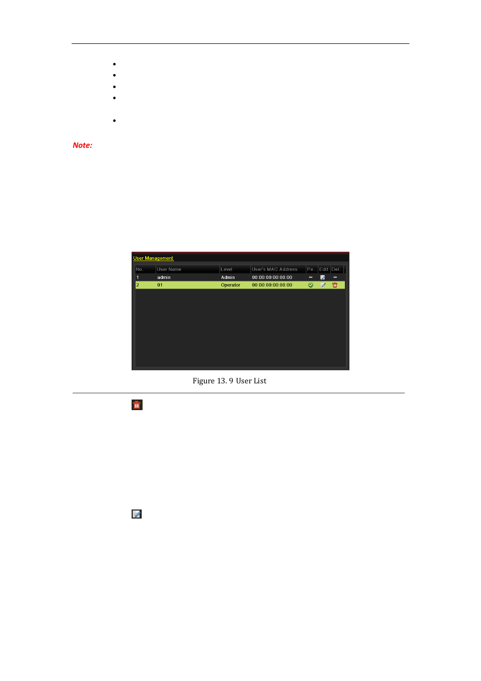 Deleting a user, Editing a user, 2 deleting a user | 3 editing a user | LT Security LTN7600 Series NVR (V2.2.3) User Manual | Page 199 / 205