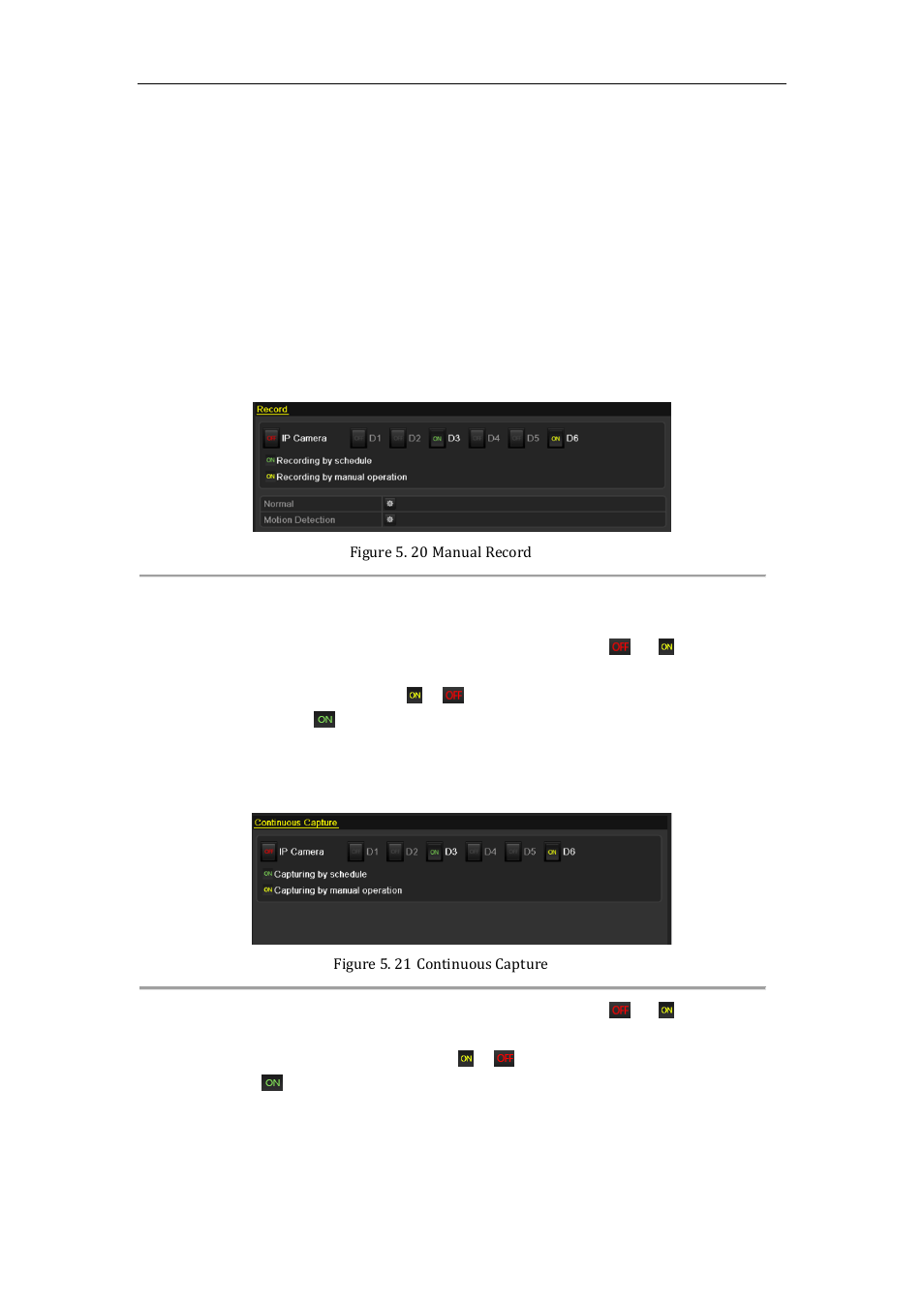 Manual record and continuous capture, 5 manual record and continuous capture | LT Security LTN7600 Series NVR (V2.2.3) User Manual | Page 71 / 205