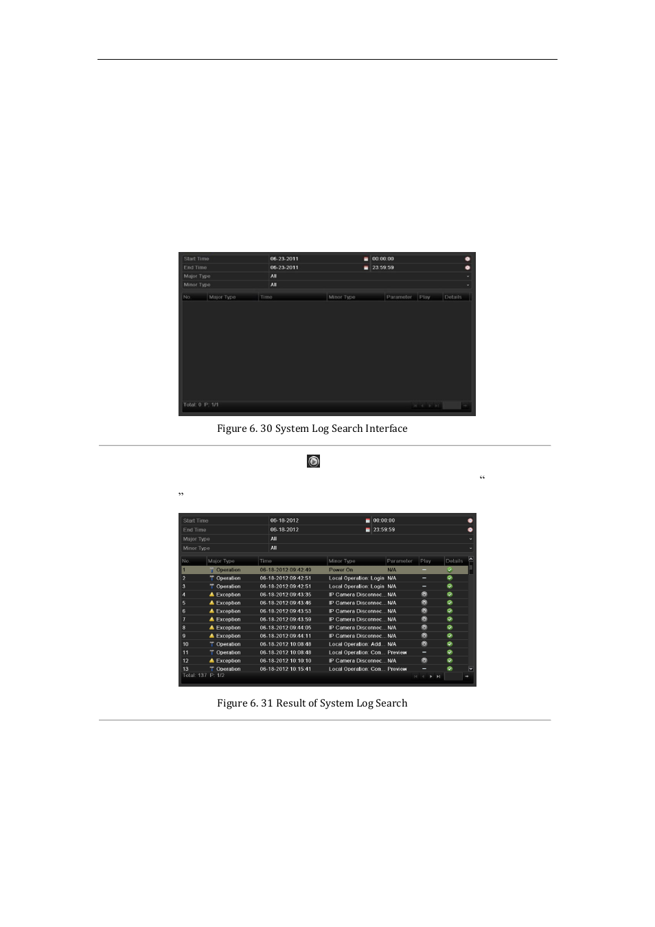 Playing back by system logs, 6 playing back by system logs | LT Security LTN7600 Series NVR (V2.2.3) User Manual | Page 97 / 205