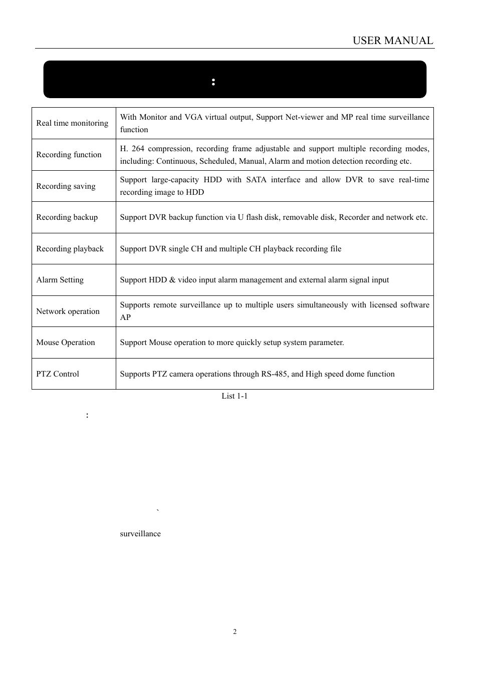 Chapter 1 ： dvr features, User manual, Features | LT Security LTD451H6 User Manual | Page 5 / 33