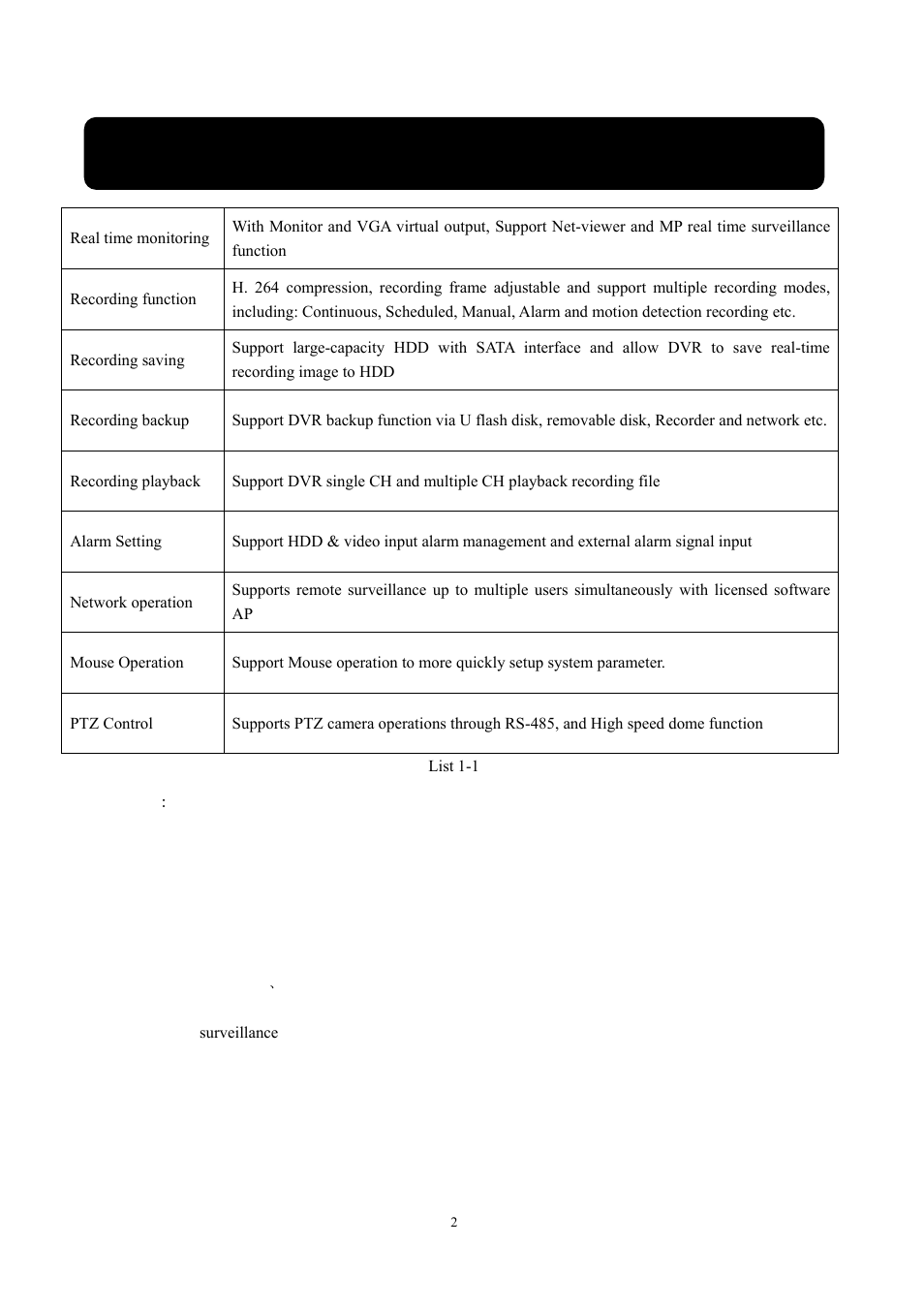 Chapter 1:dvr features, Features | LT Security LTD851H6 User Manual | Page 5 / 33