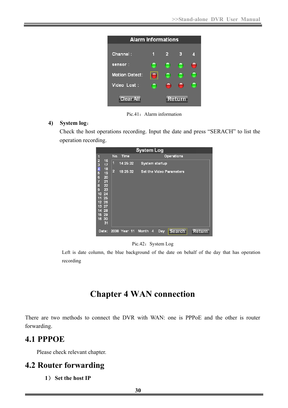Chapter 4 wan connection, 1 pppoe, 2 router forwarding | LT Security LTD3446HT User Manual | Page 31 / 36