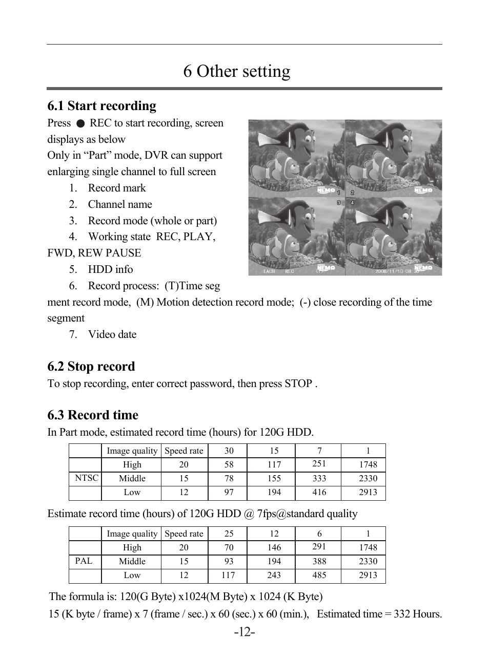 6 other setting, 1 start recording, 2 stop record | 3 record time | LT Security LTD7604JM User Manual | Page 13 / 19
