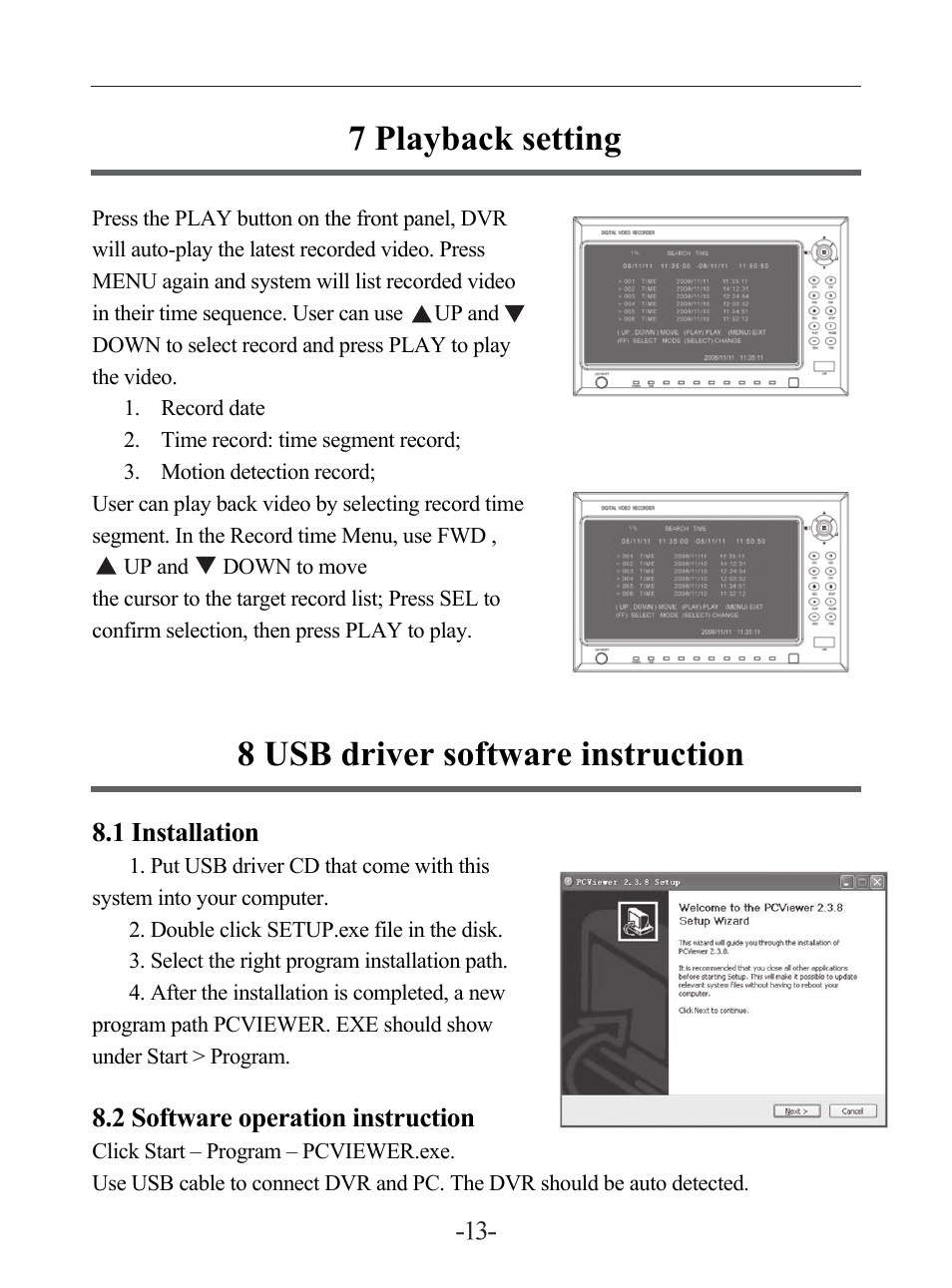 7 playback setting, 8 usb driver software instruction | LT Security LTD7604JM User Manual | Page 14 / 19