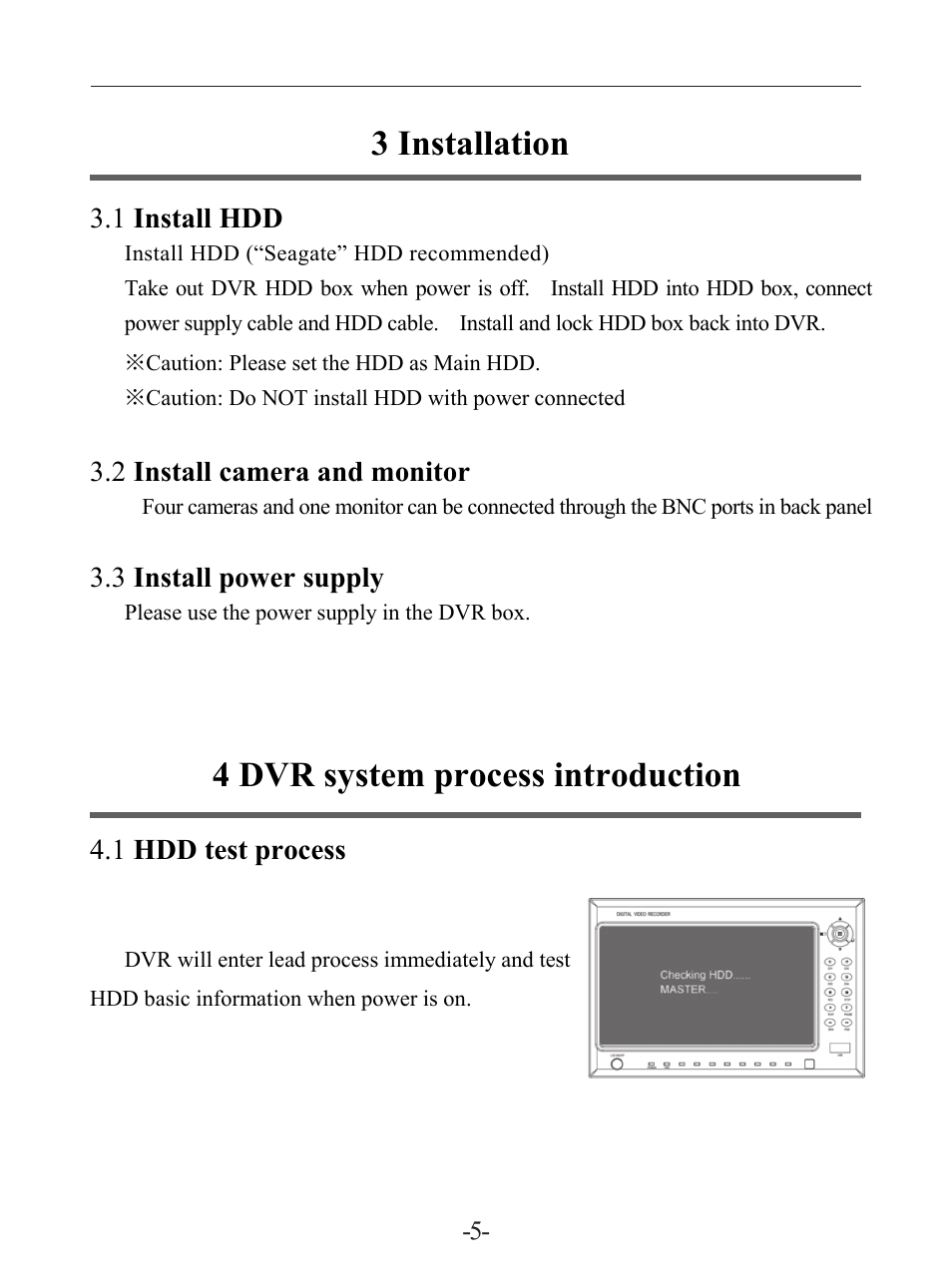 3 installation, 4 dvr system process introduction | LT Security LTD7604JM User Manual | Page 6 / 19