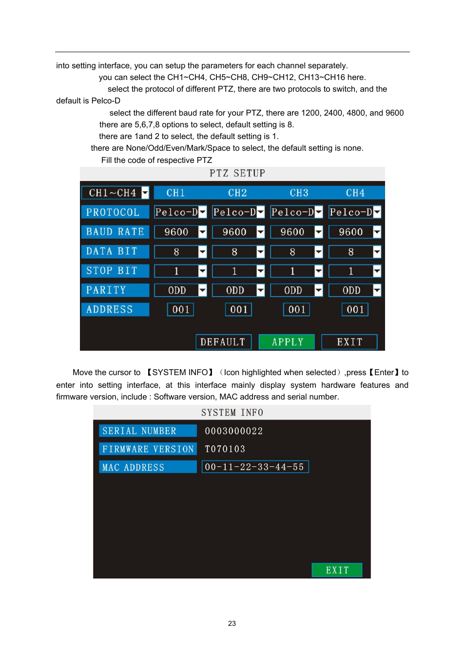 System info | LT Security LTD7726 CD User Manual | Page 23 / 48