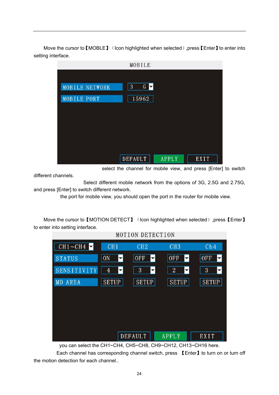 Mobile, Motion detect | LT Security LTD7726 CD User Manual | Page 24 / 48