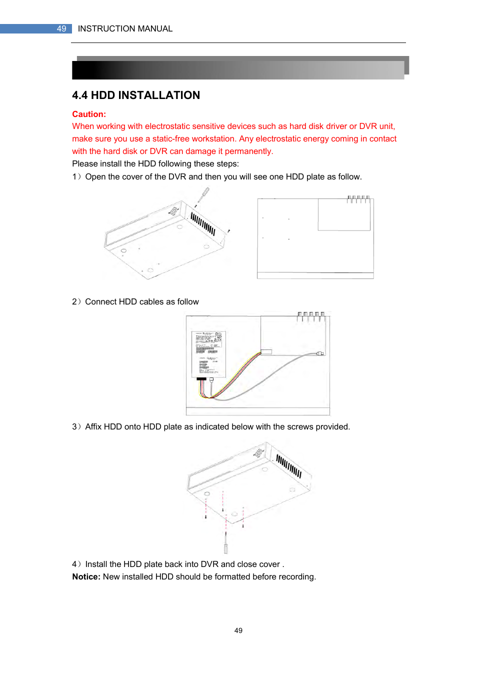 4 hdd installation | LT Security LTD7708 User Manual | Page 49 / 54