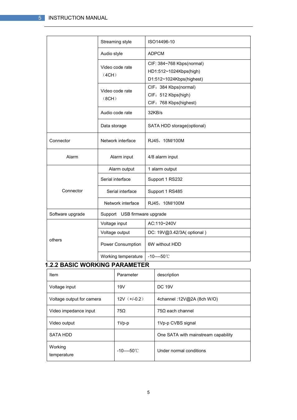 2 basic working parameter | LT Security LTD7708 User Manual | Page 5 / 54