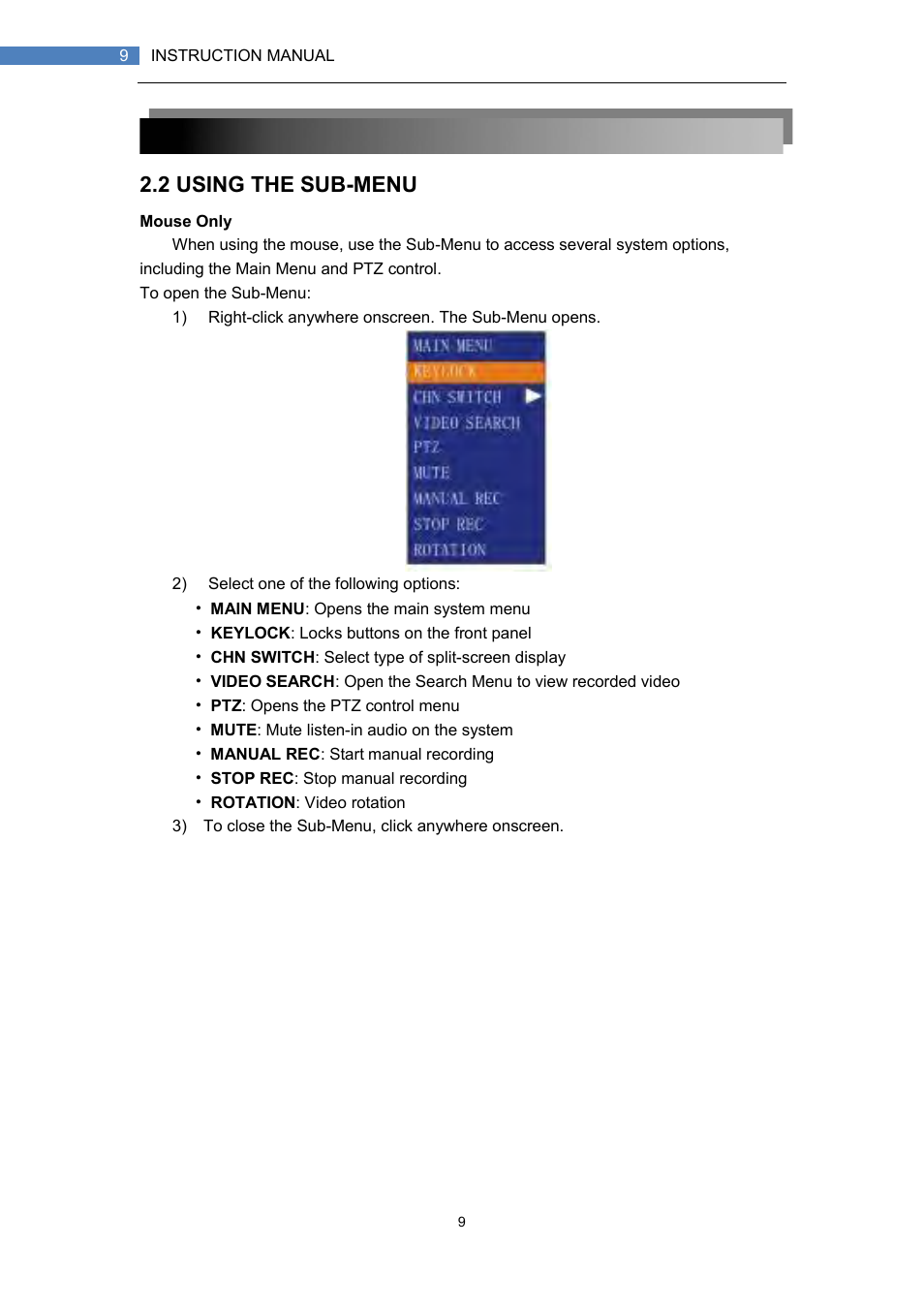 2 using the sub-menu | LT Security LTD7708 User Manual | Page 9 / 54