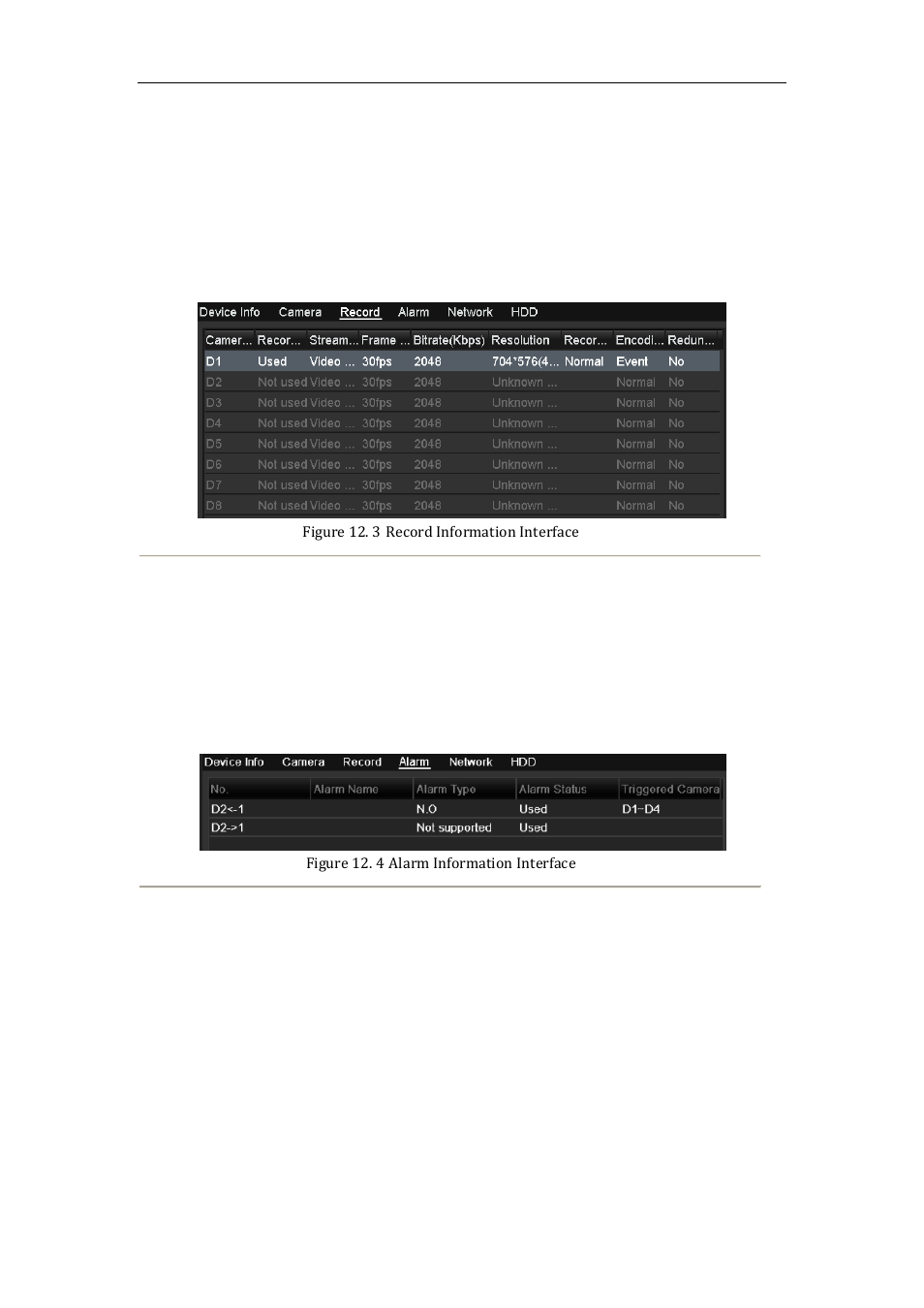 Viewing record information, Viewing alarm information, Viewing network information | 3 viewing record information, 4 viewing alarm information, 5 viewing network information | LT Security LTN7616-HT (Hybrid) User Manual | Page 163 / 193