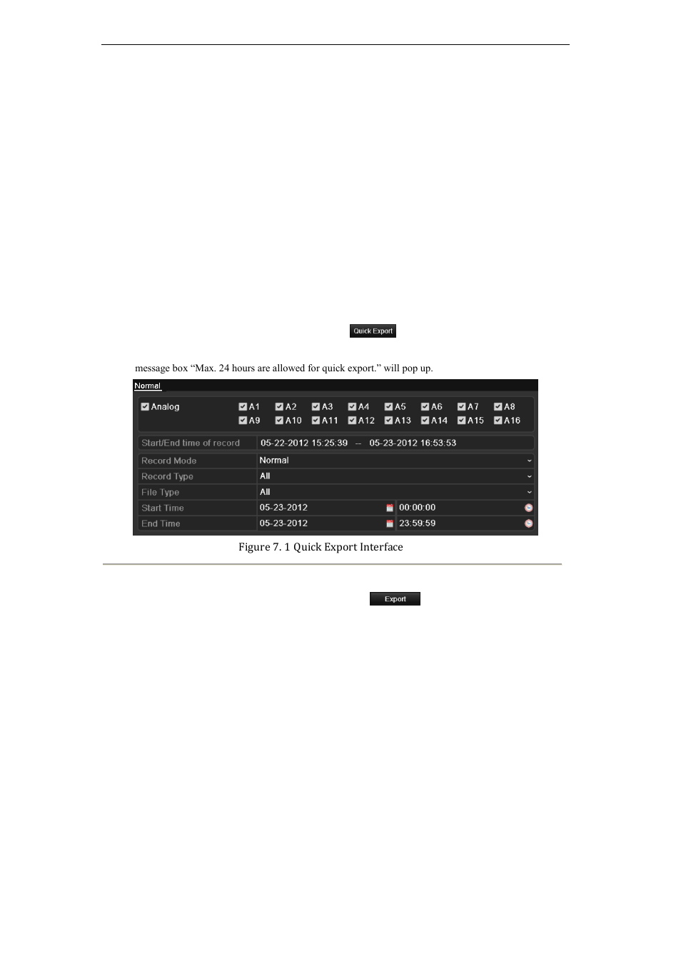 Backing up record files, Quick export, 1 backing up record files | 1 quick export | LT Security LTN7616-HT (Hybrid) User Manual | Page 91 / 193