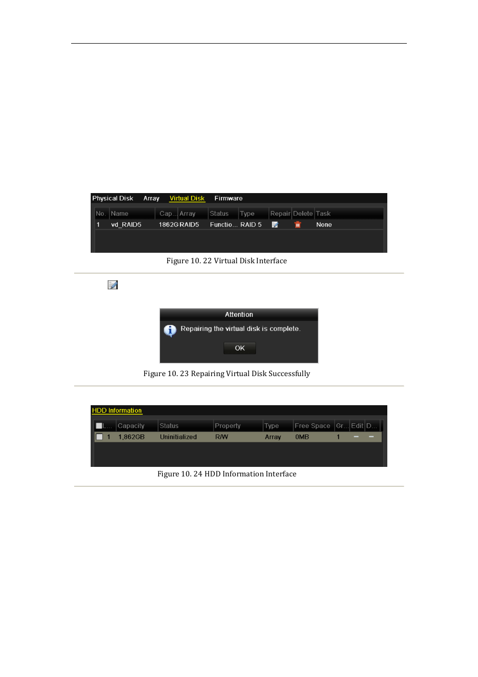 Repairing virtual disk, 3 repairing virtual disk | LT Security LTN8600 Series NVR (V2.3.2) User Manual | Page 161 / 215