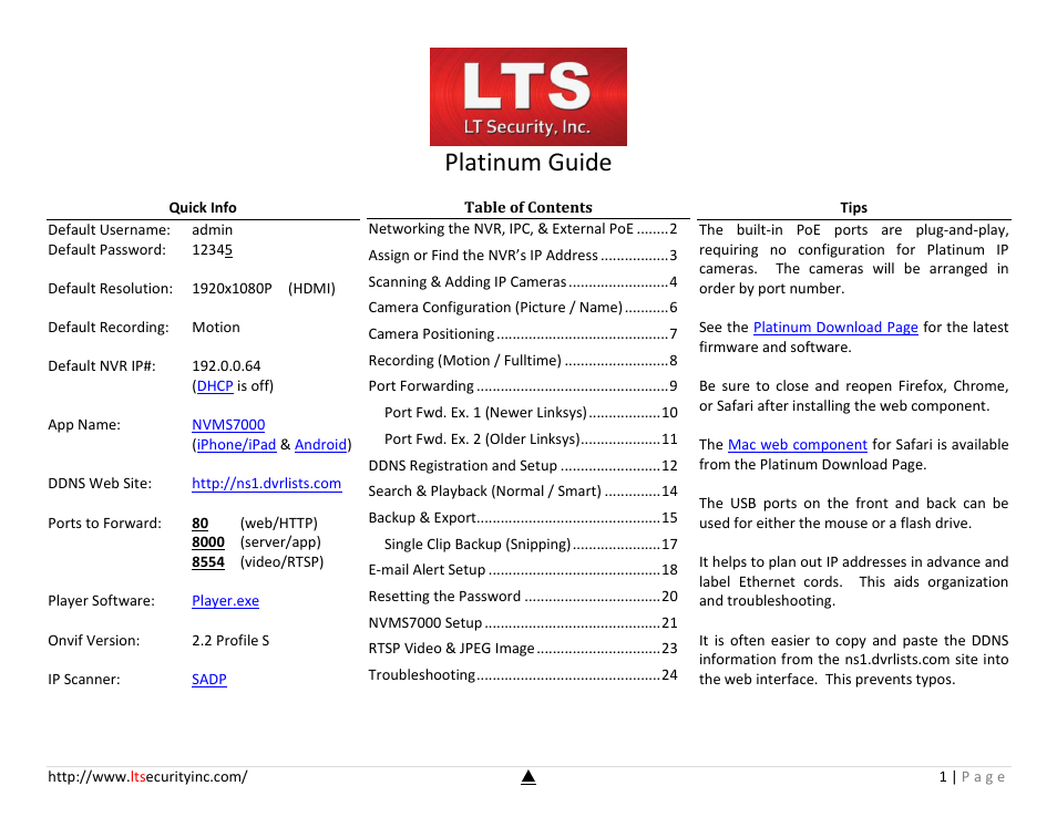 LT Security LTN7732-P8 Platinum Setup Guide User Manual | 24 pages