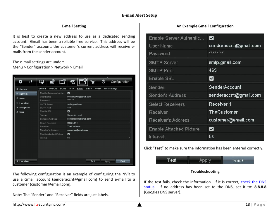 E-mail alert setup | LT Security LTN7732-P8 Platinum Setup Guide User Manual | Page 18 / 24