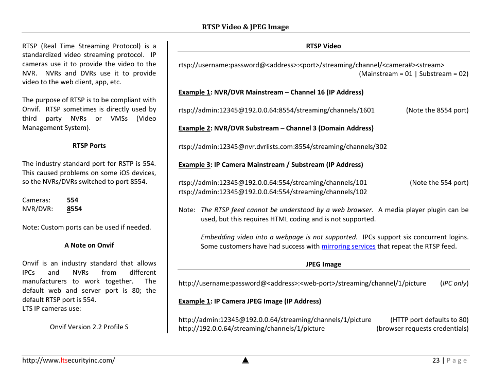 Rtsp video & jpeg image | LT Security LTN7732-P8 Platinum Setup Guide User Manual | Page 23 / 24