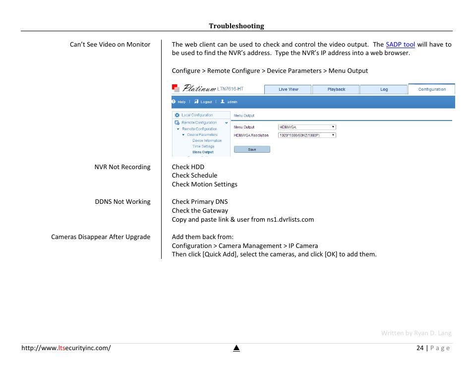 Troubleshooting | LT Security LTN7732-P8 Platinum Setup Guide User Manual | Page 24 / 24