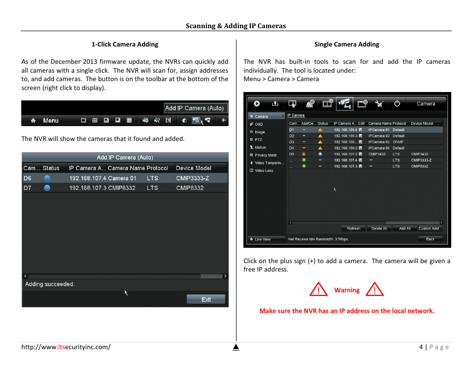 Scanning & adding ip cameras | LT Security LTN7732-P8 Platinum Setup Guide User Manual | Page 4 / 24