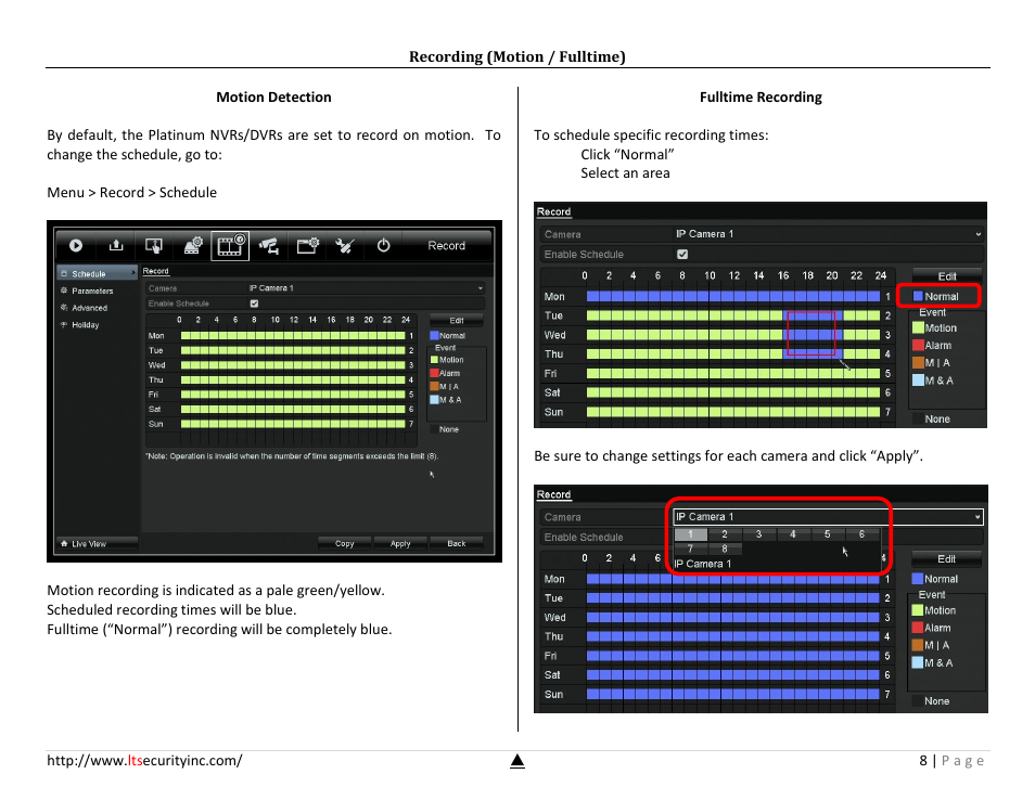 Recording (motion / fulltime) | LT Security LTN7732-P8 Platinum Setup Guide User Manual | Page 8 / 24