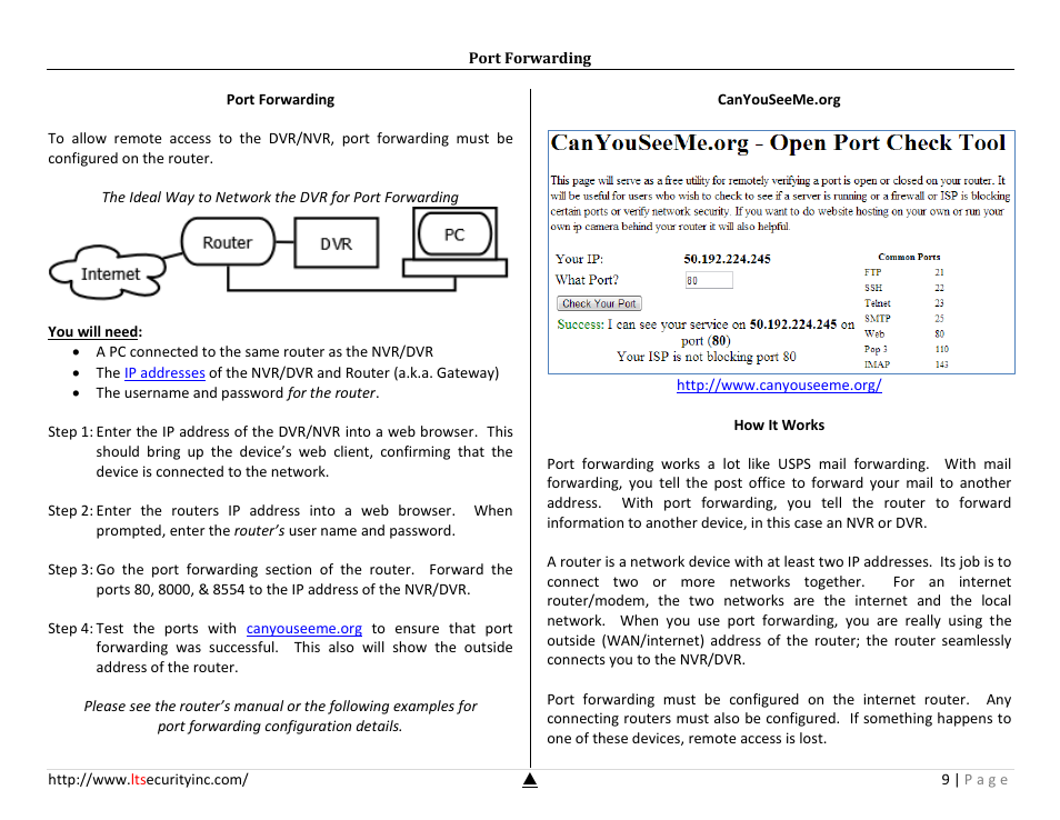 Port forwarding | LT Security LTN7732-P8 Platinum Setup Guide User Manual | Page 9 / 24
