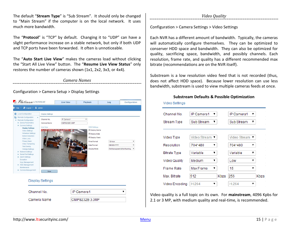 Camera names, Video quality | LT Security LTN7732-P8 Platinum Web Guide User Manual | Page 15 / 28