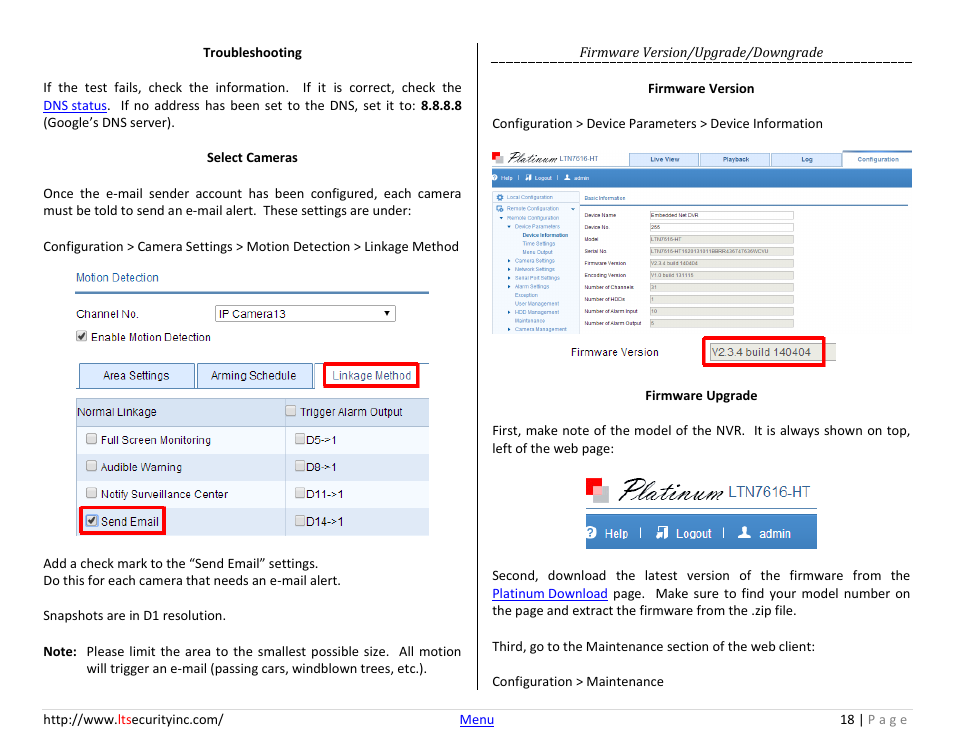 Firmware version/upgrade/downgrade . 18 | LT Security LTN7732-P8 Platinum Web Guide User Manual | Page 18 / 28