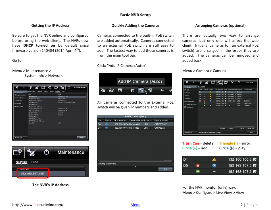 Basic nvr setup | LT Security LTN7732-P8 Platinum Web Guide User Manual | Page 2 / 28