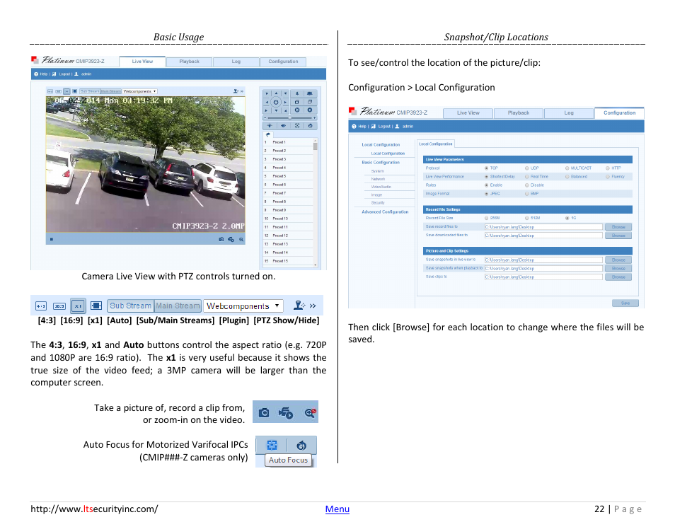 Basic usage, Snapshot/clip locations | LT Security LTN7732-P8 Platinum Web Guide User Manual | Page 22 / 28