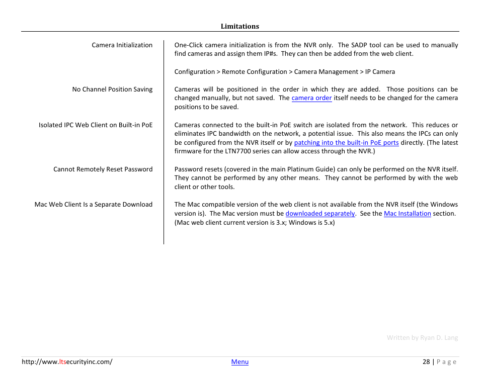 Limitations | LT Security LTN7732-P8 Platinum Web Guide User Manual | Page 28 / 28