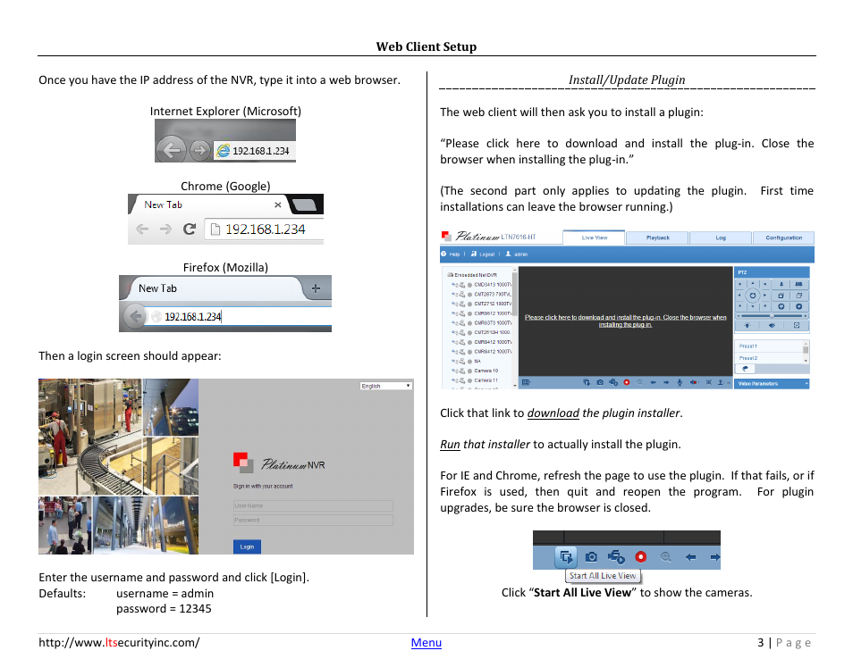 Web client setup, Install/update plugin | LT Security LTN7732-P8 Platinum Web Guide User Manual | Page 3 / 28