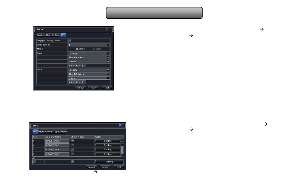 Fig 4-5 basic configuration-dst, Live configuration, Live | Fig 4-6 live configuration(live, 3 dst, 2 live configuration, 1 live | LT Security LTD2316SE-SL User Manual | Page 23 / 99