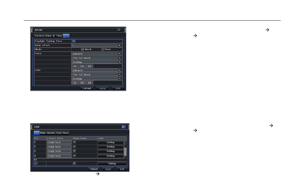 Fig 4-5 basic configuration-dst, Live configuration, Live | Fig 4-6 live configuration(live, 3 dst, 2 live configuration, 1 live | LT Security LTD2508SE User Manual | Page 24 / 107