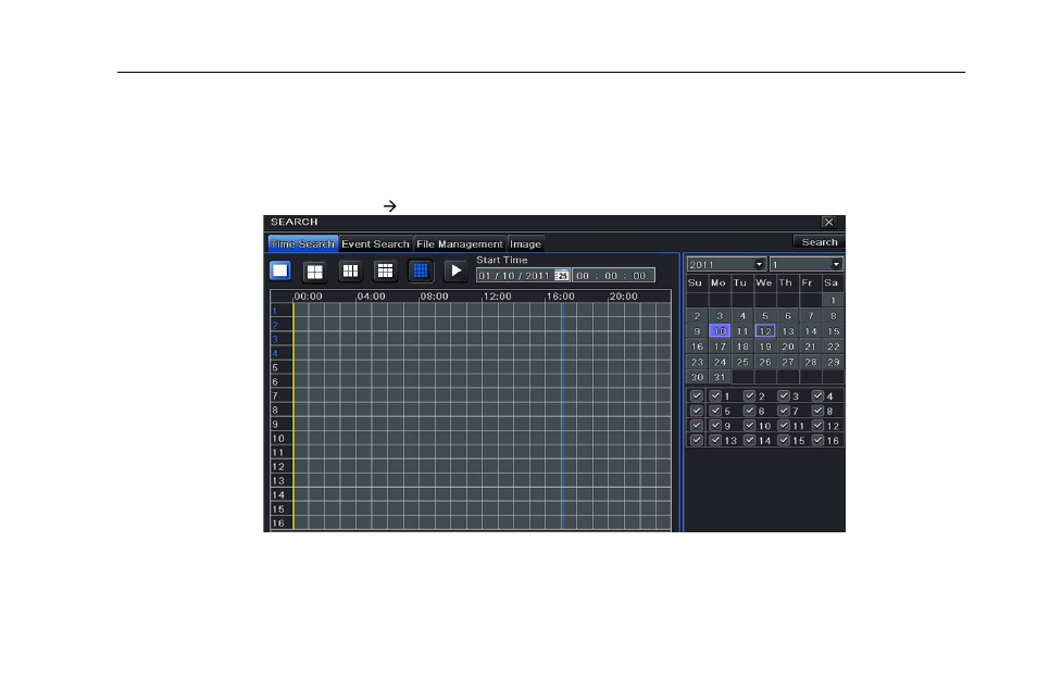 Record search & playback and backup, Time search, 5 record search & playback and backup | 1 time search | LT Security LTD2508SE User Manual | Page 50 / 107