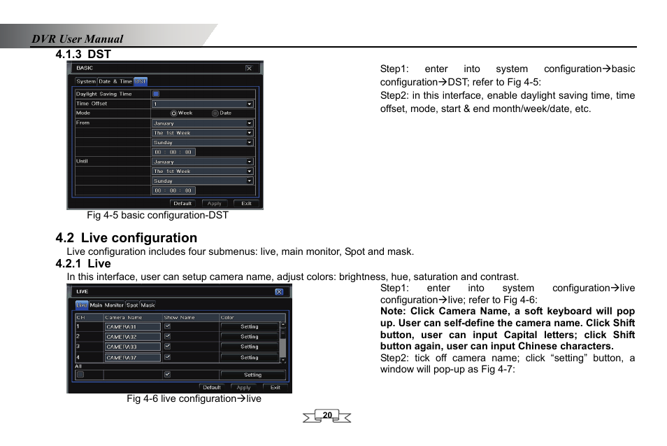 Fig 4-5 basic configuration-dst, Live configuration, Live | Fig 4-6 live configuration(live, 3 dst, 2 live configuration, 1 live | LT Security LTD2432MD User Manual | Page 26 / 110
