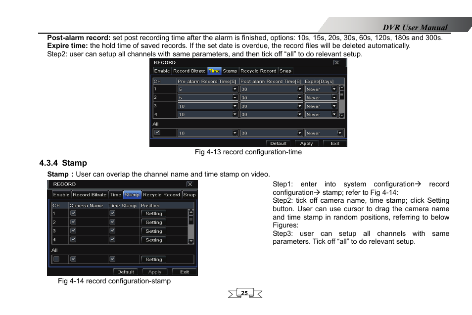 Fig 4-13 record configuration-time, Stamp, Fig 4-14 record configuration-stamp | 4 stamp | LT Security LTD2432MD User Manual | Page 31 / 110