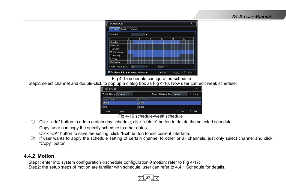 Fig 4-16 schedule-week schedule, Motion, 2 motion | LT Security LTD2432MD User Manual | Page 33 / 110