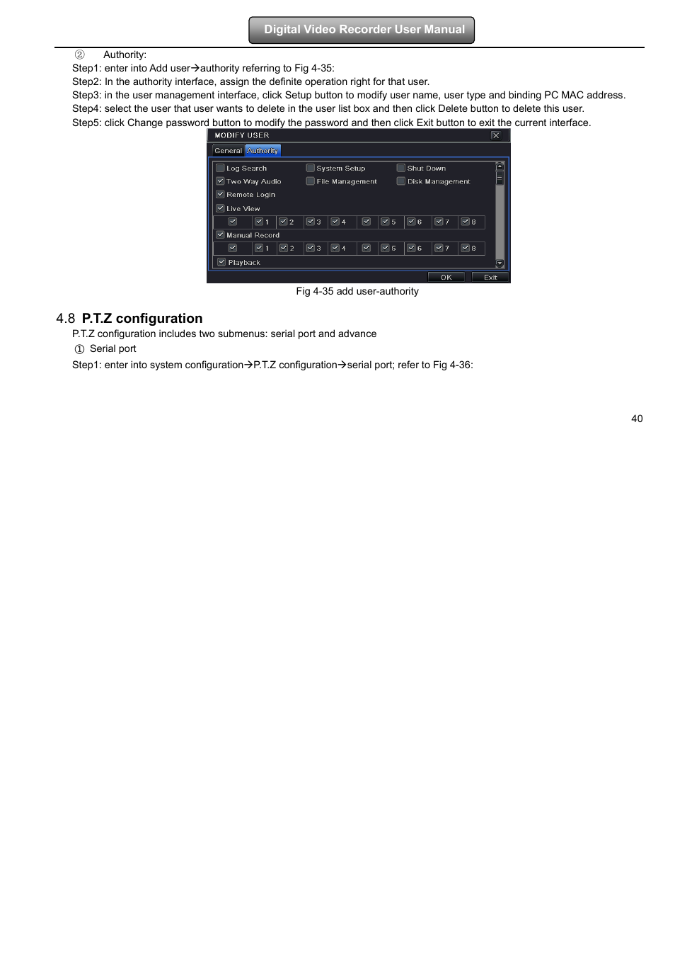 8 p.t.z configuration | LT Security LTD7904 User Manual | Page 46 / 106