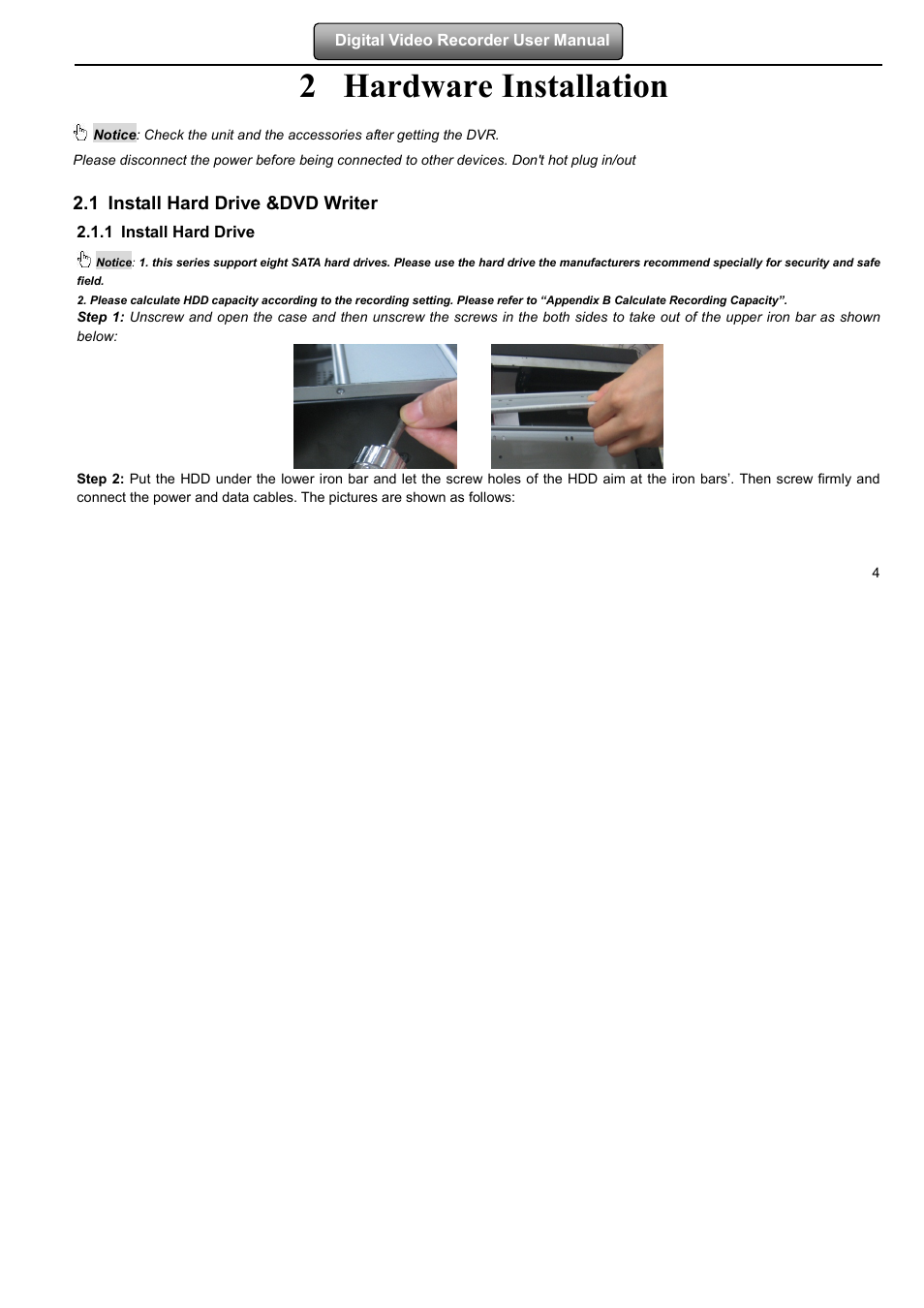 2 hardware installation, 1 install hard drive &dvd writer | LT Security LTD2508FD User Manual | Page 10 / 111