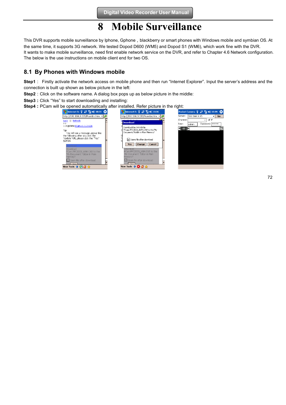 8 mobile surveillance, 1 by phones with windows mobile | LT Security LTD2508FD User Manual | Page 78 / 111