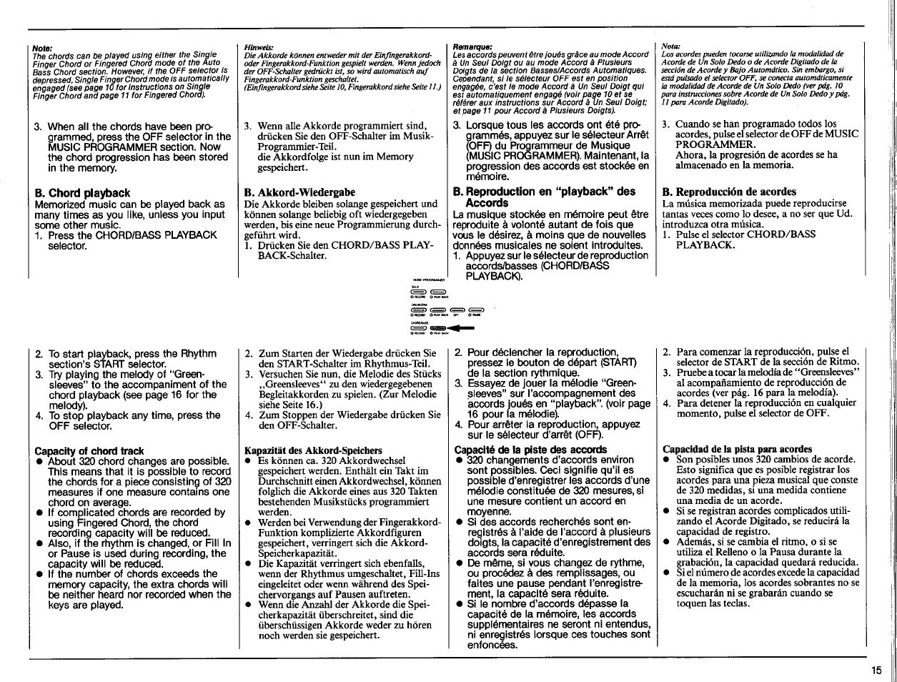 B. chord playback, B. reproduction en “playback” des accords | Yamaha PSR-60 User Manual | Page 17 / 32
