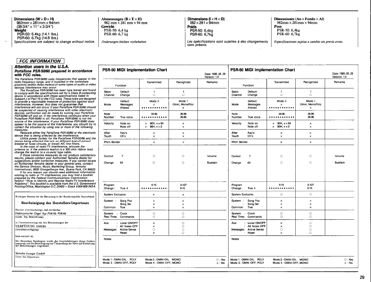 Attention users in the us.a | Yamaha PSR-60 User Manual | Page 31 / 32