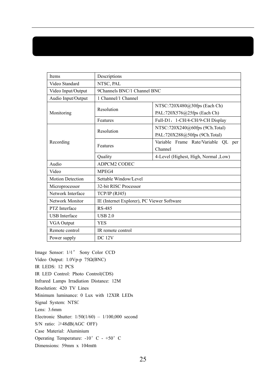 Chapter 9: specification, 1 dvr, 2 cameras | 1 dvr 9.2 cameras, User manual | LT Security LTD911M6KIT2 User Manual | Page 26 / 27
