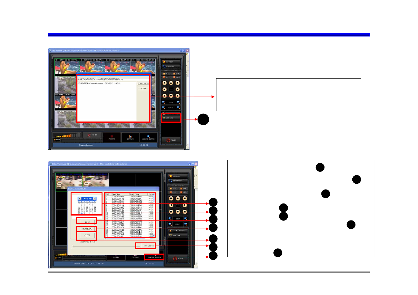 Log view & remote search in ie netviewer | LT Security LTD1651M5_CMS User Manual | Page 7 / 16