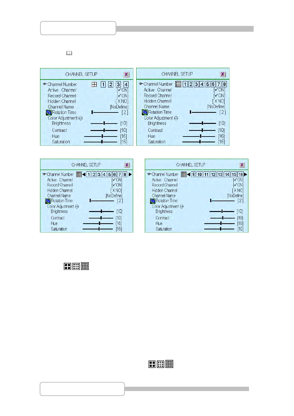 Channel setup, Channel number, Active channel | LT Security LTD831J5 User Manual | Page 32 / 92