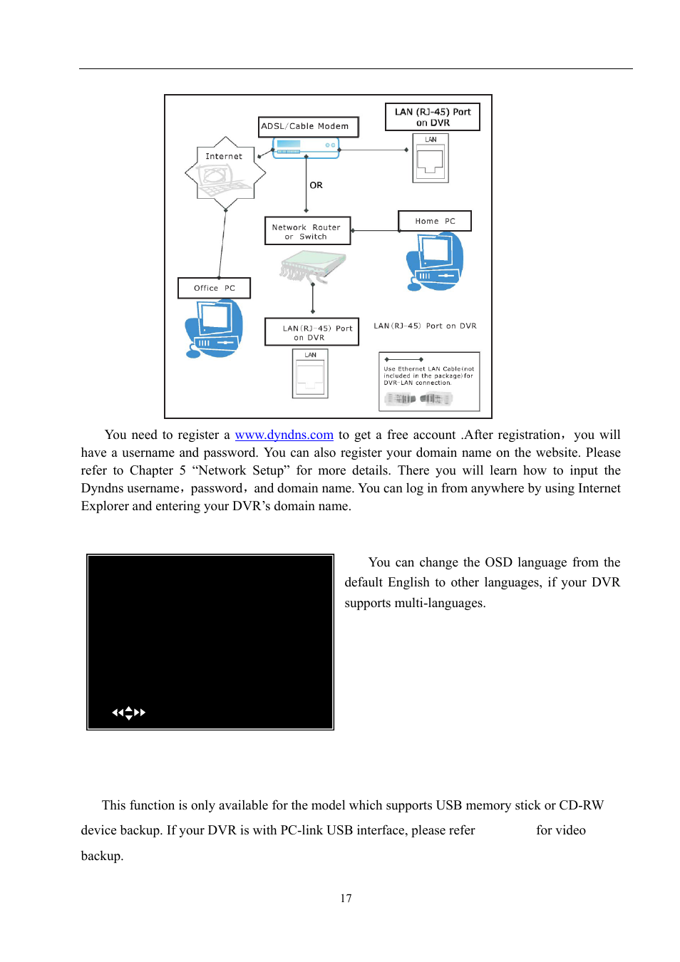 User manual, Language, Video backup | LT Security LTD9056M6 User Manual | Page 19 / 29