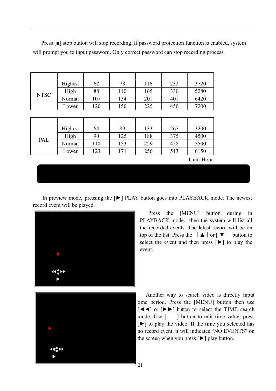Chapter 7: playback, User manual, Stop recording | Estimated recording length | LT Security LTD9056M6 User Manual | Page 23 / 29