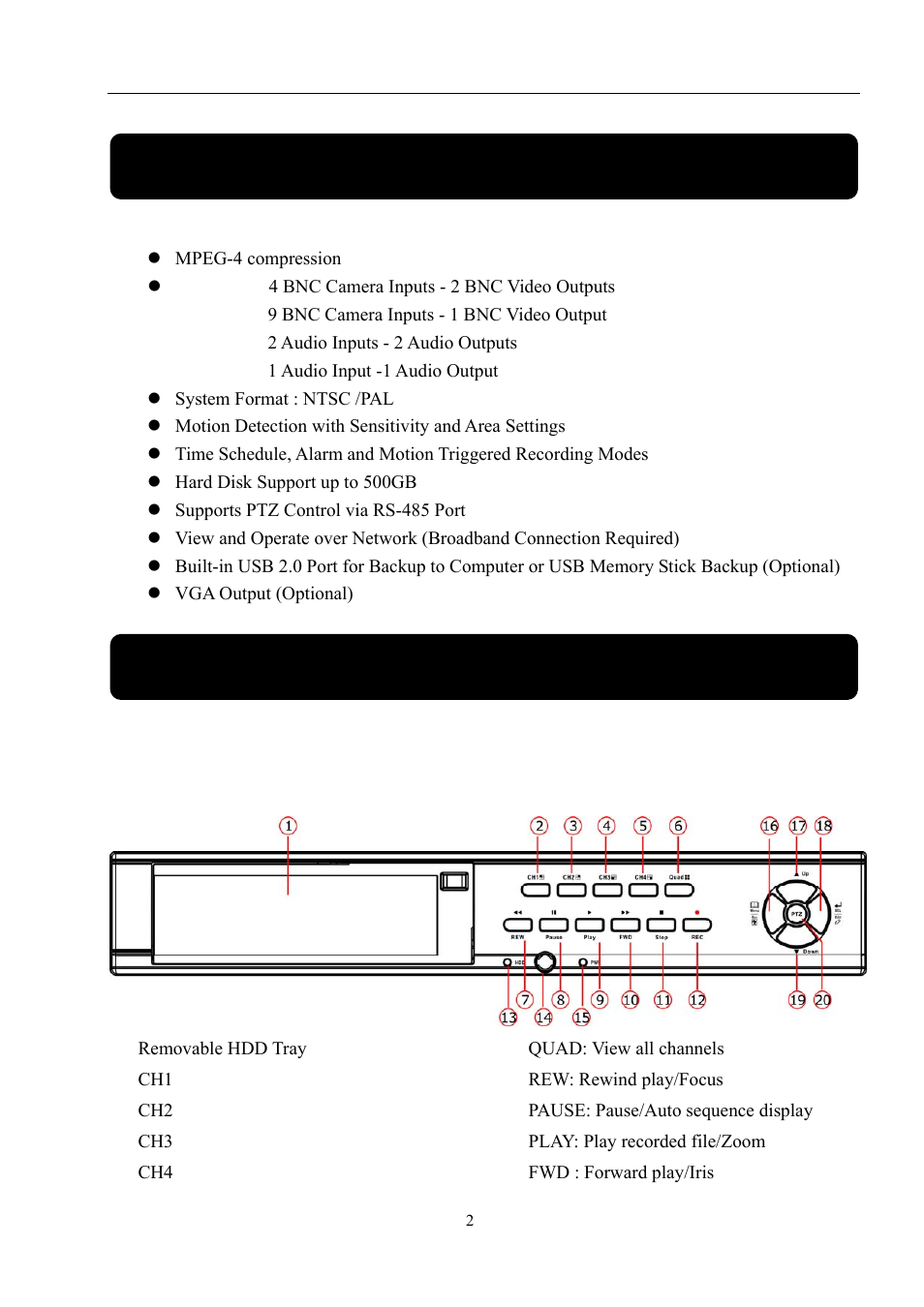Chapter 1: dvr features, Chapter 2: overview | LT Security LTD9056M6 User Manual | Page 4 / 29