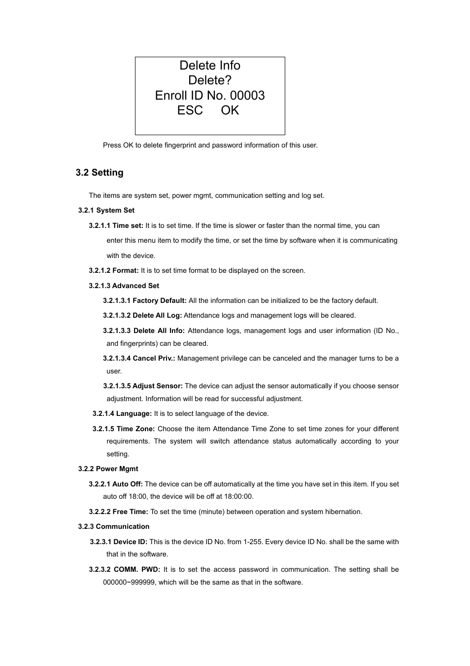 2 setting, 1 system set 3.2.2 power mgmt 3.2.3 communication | LT Security LTAL130PM User Manual | Page 8 / 12